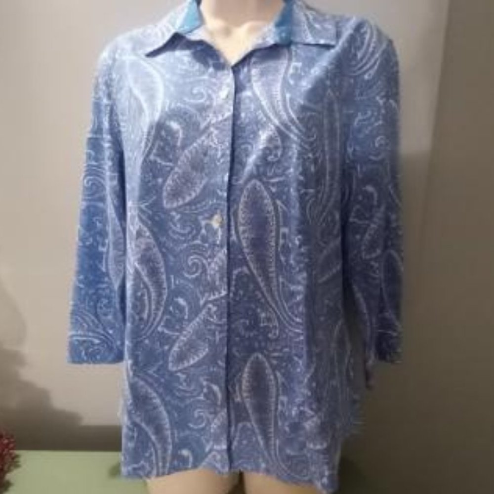 Blue & White Paisley Button-down Blouse
